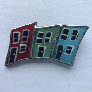 Stained Glass Row House Brooch
