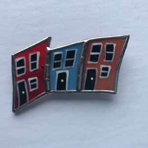Stained Glass Row House Brooch
