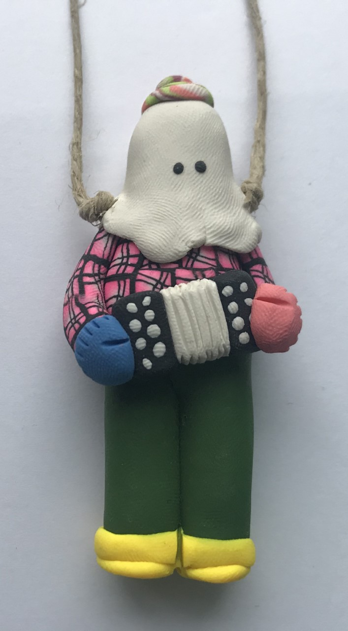 Hanging Polymer Clay Mummer Holding an Object