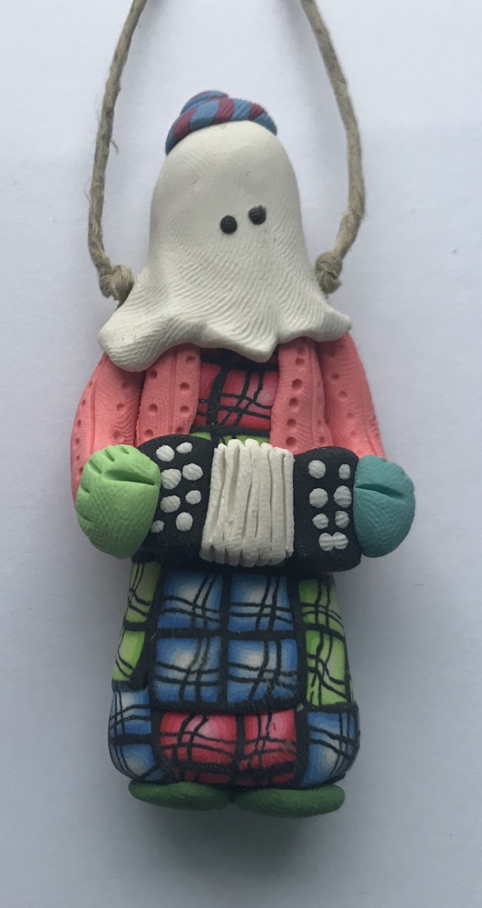 Hanging Polymer Clay Mummer Holding an Object