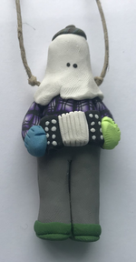 Load image into Gallery viewer, Hanging Polymer Clay Mummer Holding an Object
