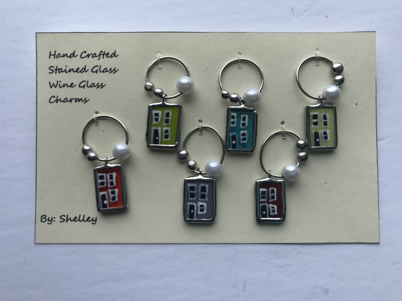 Stained Glass Row House Wine Glass Charms
