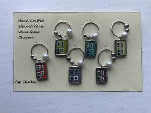 Stained Glass Row House Wine Glass Charms